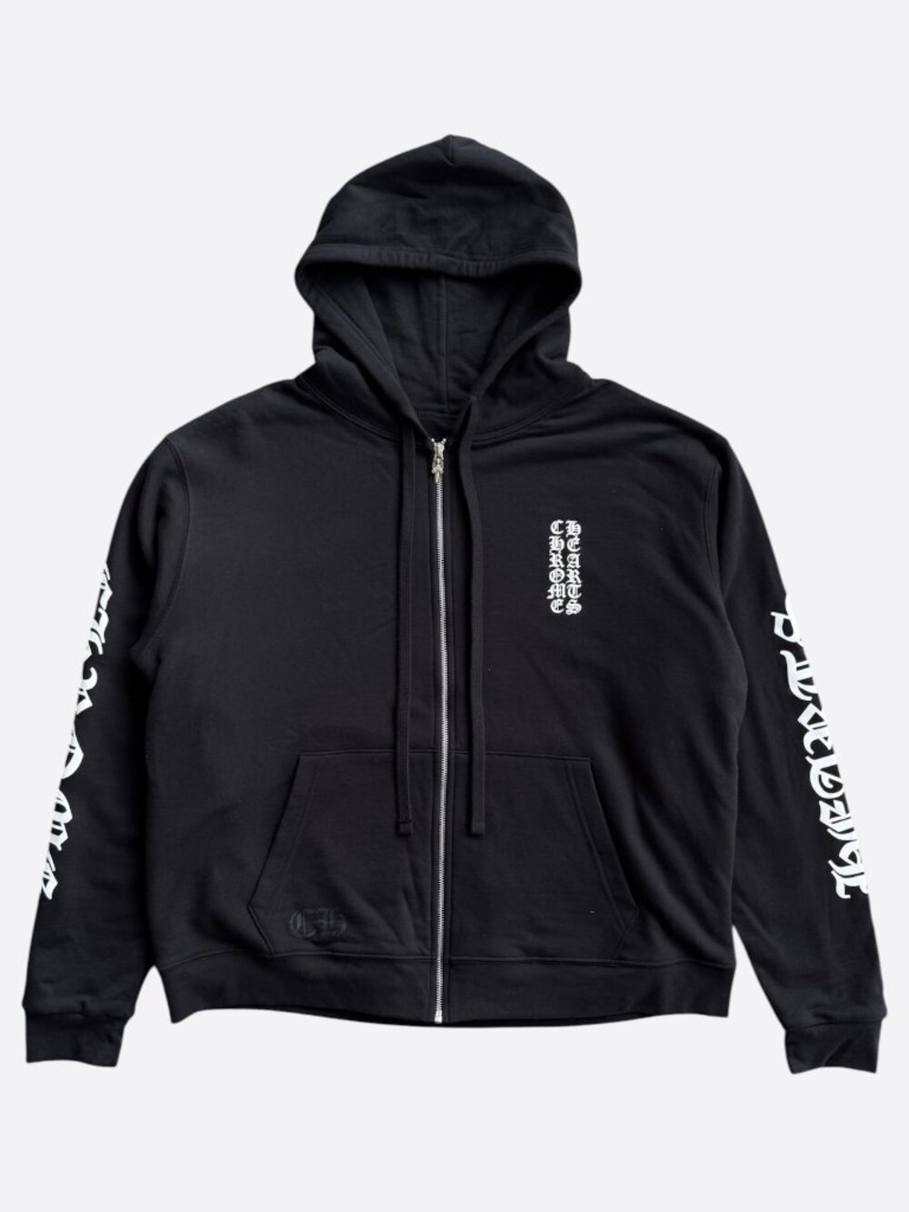 Chrome Hearts Black & White Script Logo Thermal Zip Up Hoodie